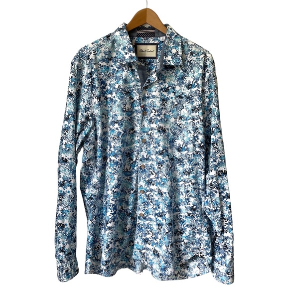 Robert Graham | Blue Floral Tailored Fit Button Up Dress Shirt Size XL - Picture 8 of 9